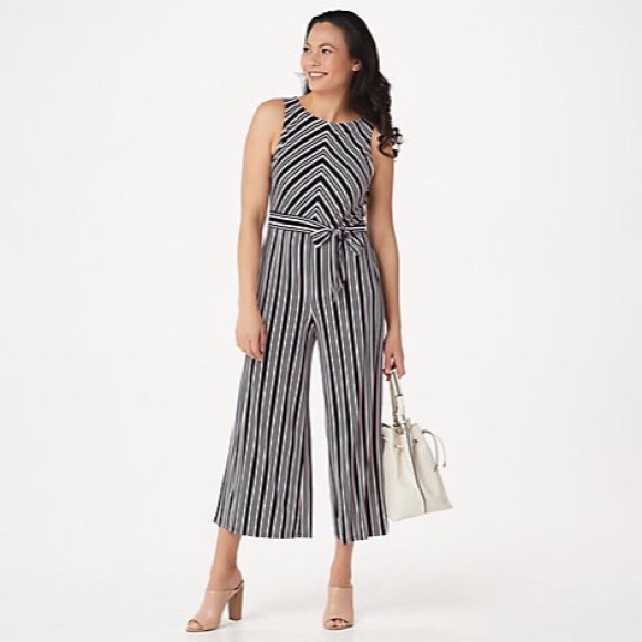 DuJour Striped Wide Leg Crop Jumpsuit - Picture 2 of 8